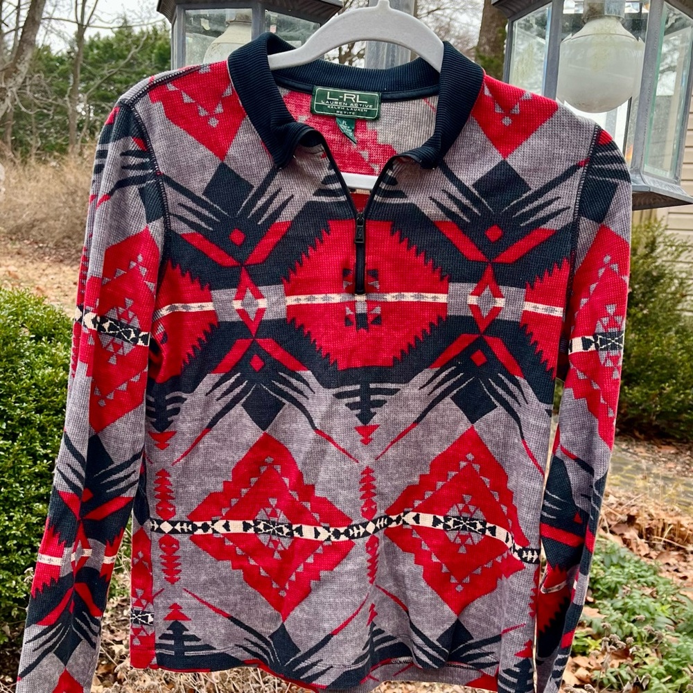 Ralph Lauren active cotton waffle long sleeved top red, black, gray, SW style